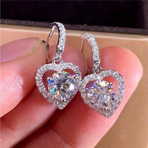 Heart Dangle Earrings for Wedding Romantic Women Brilliant Fancy Love Luxury